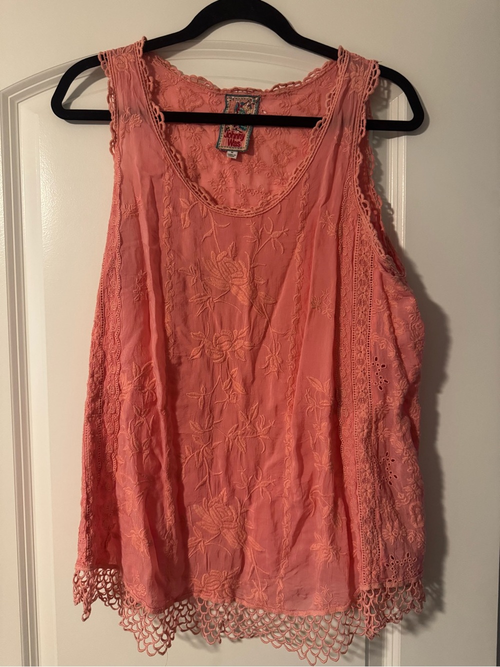 Johnny Was  Lace-Trim Coral Sleeveless Top